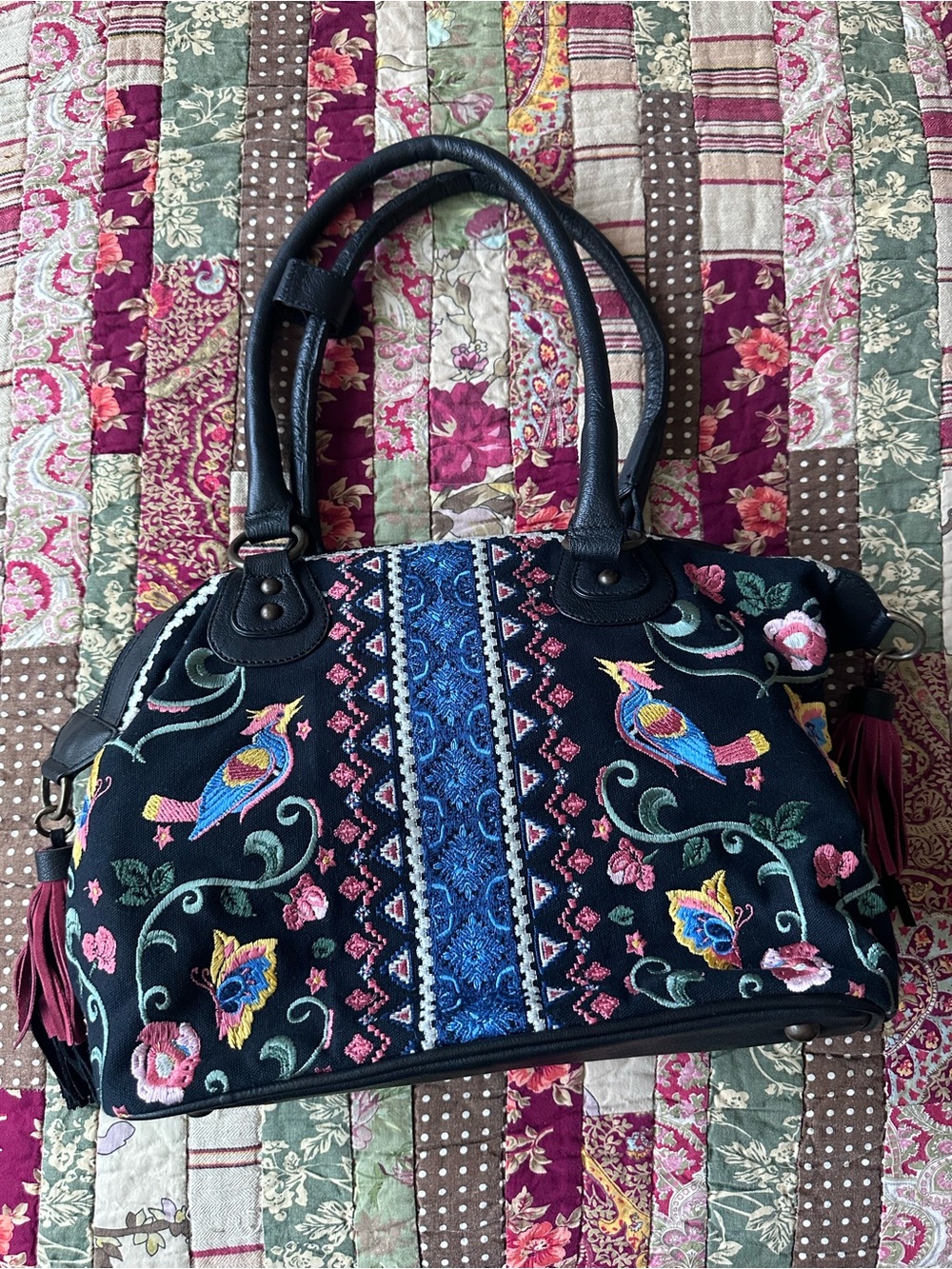 Sharif Andalusian Garden Hello Gorgeous Embroidered Black Shoulder Bag